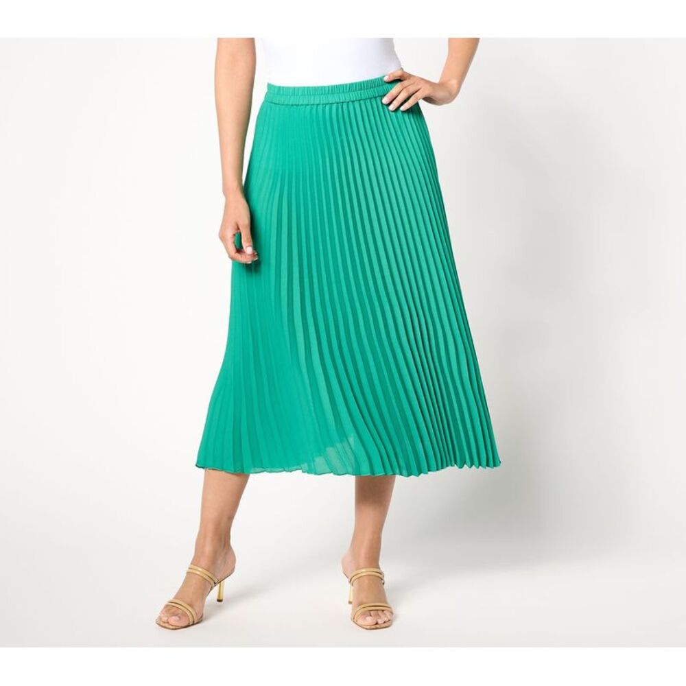 Dennis Basso Women's Skirt Sz M Woven Pleated Pull-On Green A686951